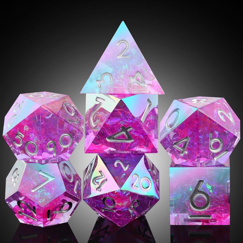 DNDND Iridescent Plating Purple Sharp D&D Dice, Handmade DND Resin Sharp Edge D&D Die with Gift Case for Dungeons and Dragon Tabletop Games (Iridescent Plating Purple) - Image 1